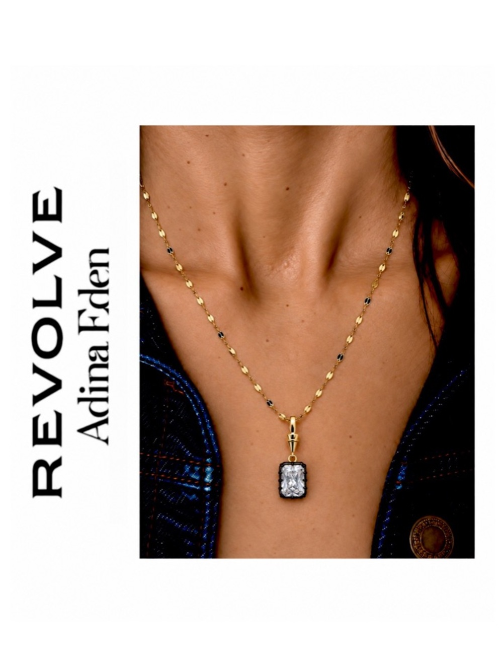 Revolve x Adina Eden Georgian Rectangle Black Rhodium CZ Pendant Necklace